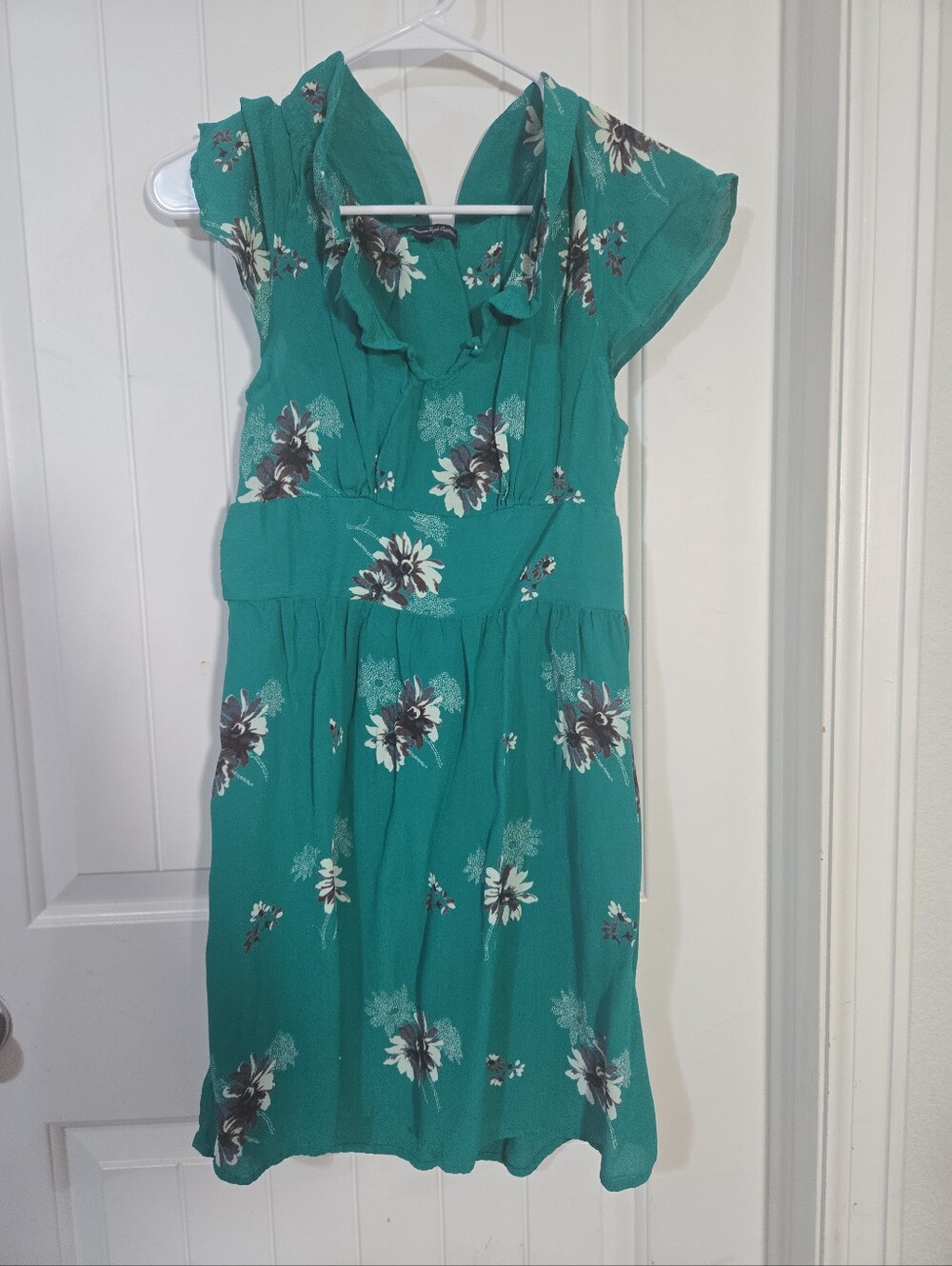 American Eagle Outfitters Teal Floral Ruffle Mini Dress Size 10